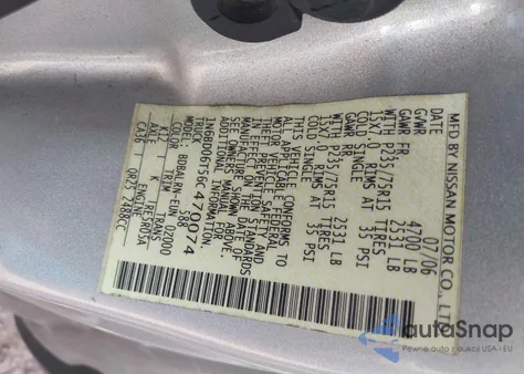 2006 Nissan Frontier Xe из США, поврежденный, VIN 1N6BD06T56C470074